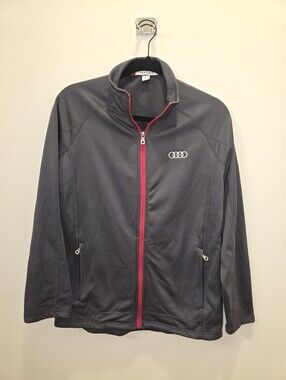 Audi Sport Ladies Full-Zip Performance Fleece Track Jacket Charcoal Gray/ Red 1